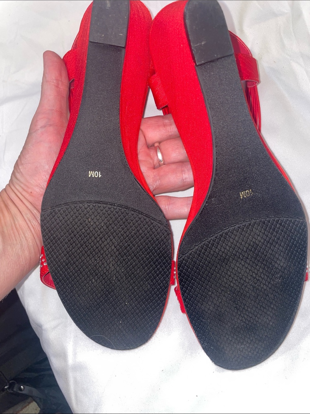 New York Transit Red Crystal-Embellished Slingback Sandals - Picture 5 of 5